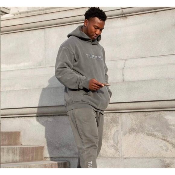 TALENTLESS-MENS HOODIE - CIRCLE LOGO EMBROIDERED(STEEL GREY) SIZE L - Picture 7 of 8